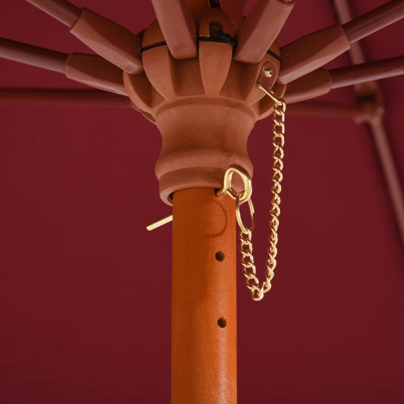 2.5x2.5m Garden Umbrella with Red Polyester Windproof Canopy and Wooden Pole - Borge' Group Limited