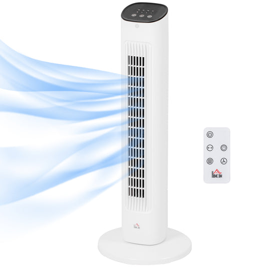 HOMCOM Column Fan with Remote Control and 3 Speeds, 15 Hour Timer, Oscillation and Night Mode, White - Borgè