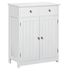 2-Door Bathroom Cabinet with Adjustable Shelf and 2 Wooden Drawers, 60x30x75 cm, White