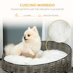 PE Rattan Dog and Cat Bed with Washable Plush Cushion, Φ60x32cm Dark Grey