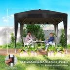 Outsunny 3x3 m Folding Gazebo with Adjustable Height, Central Light and Remote Control, Metal and Polyester, Black