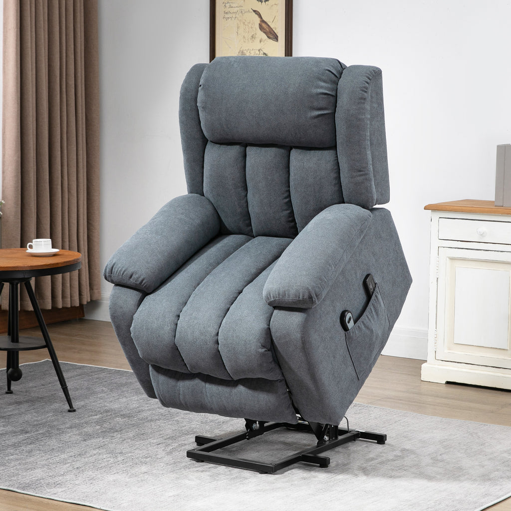 HOMCOM 135° Electric Lift Reclining Chair in Linen Effect Fabric with Footrest, Grey