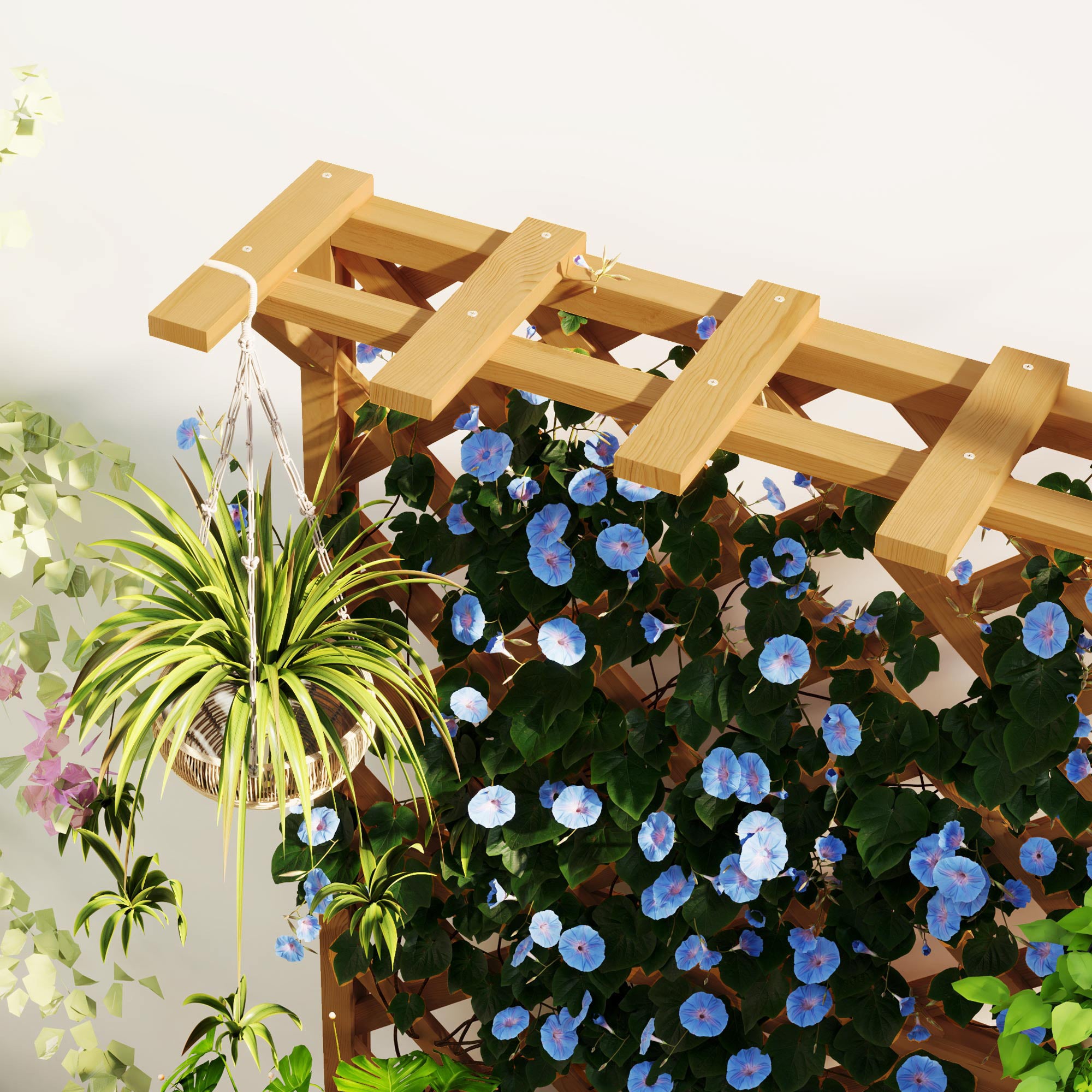 Raised Garden Bed with Trellis for Climbing Plants and Upper Pergola, 64x33x122 cm, Wood
