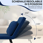 Velvet Blue, 3 in 1 Reclining Backrest Sofa Bed with Cushion, Velvet Effect Fabric, 63x73x81 cm, Blue