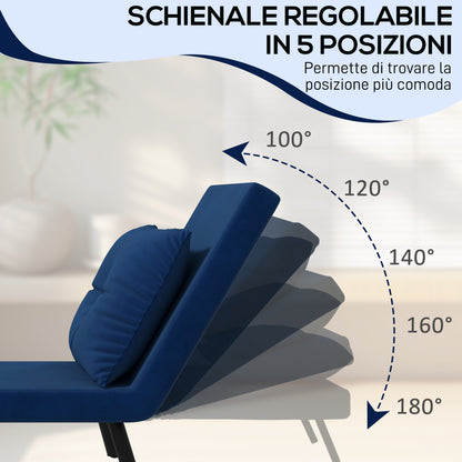 Velvet Blue, 3 in 1 Reclining Backrest Sofa Bed with Cushion, Velvet Effect Fabric, 63x73x81 cm, Blue