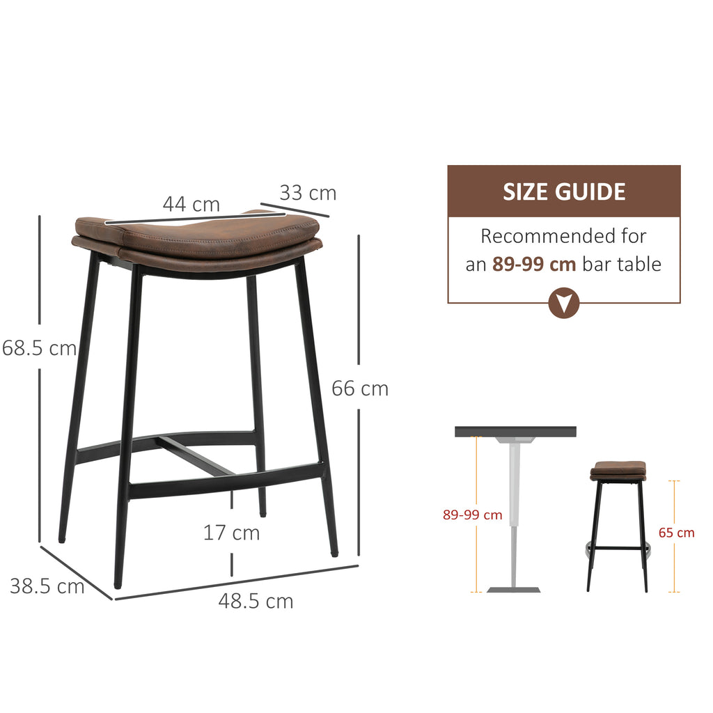 Set of 2 Industrial Style Bar Stools with Footrest, Faux Leather, 48.5 x 38.5 x 68.5 cm, Black and Brown