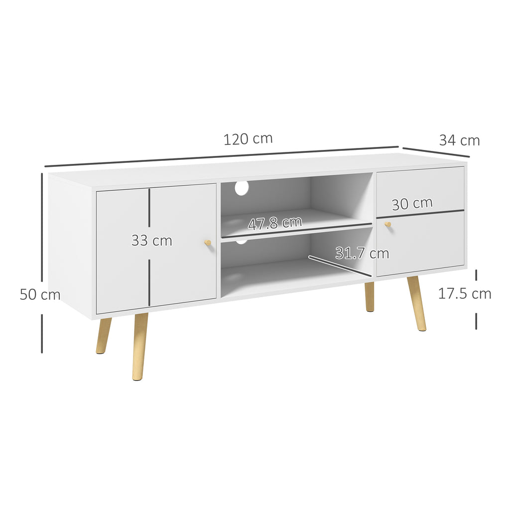 HOMCOM TV Cabinet 55" max with 2 Cabinets and 2 Open Shelves, in Wood and Chipboard, 120x34x50 cm, White - Borgè