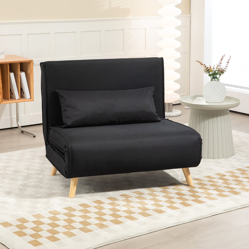 3 in 1 armchair bed with reclining backrest in 6 positions in fabric, 94x78x80 cm, Black