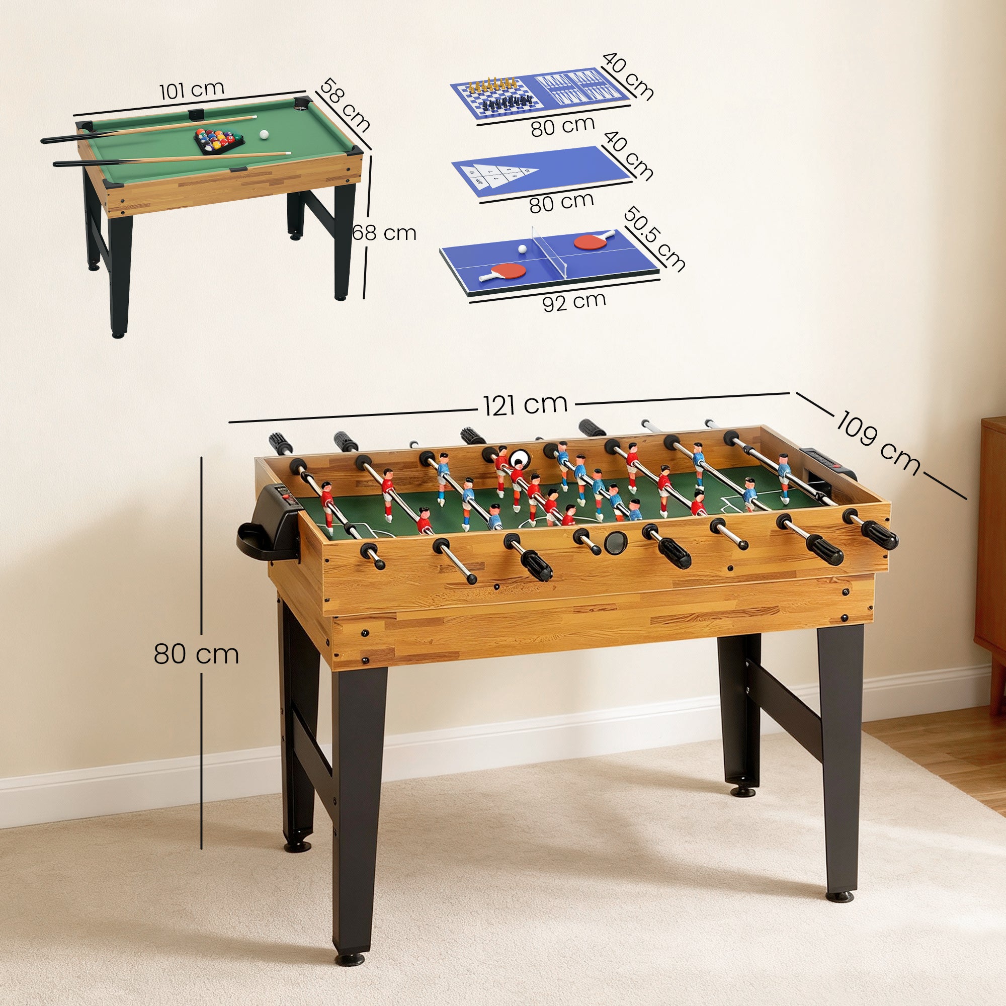 13-in-1 Game Table with Foosball, Ping Pong, Air Hockey, Pool Table, Chess and More, Walnut