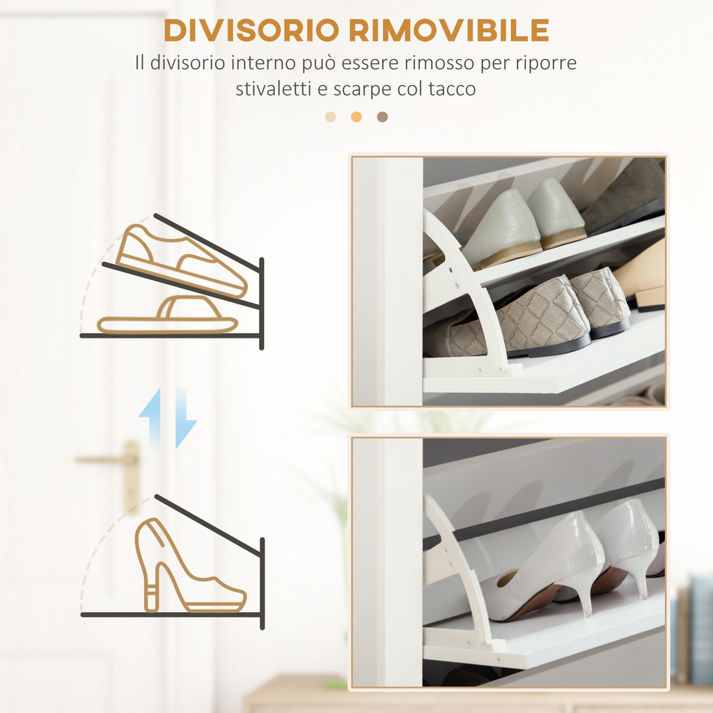 Slim Shoe Rack for 18 Pairs of Shoes, 3 Drawers with 2 Adjustable and Removable Shelves, 72x26x112 cm, White