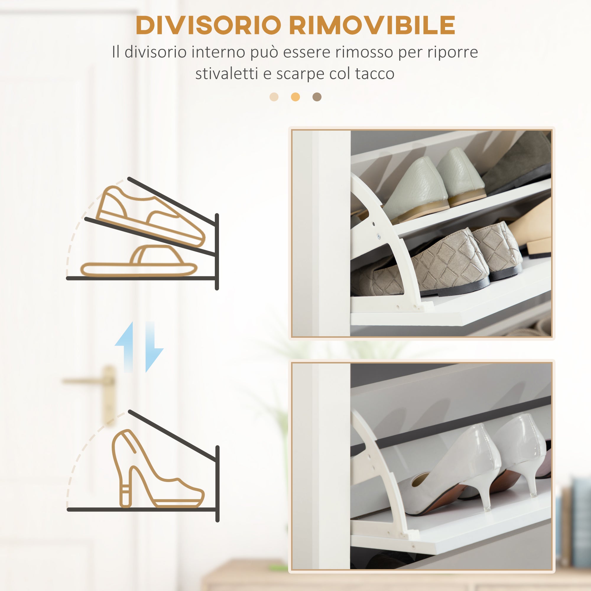 Slim Shoe Rack for 18 Pairs of Shoes, 3 Drawers with 2 Adjustable and Removable Shelves, 72x26x112 cm, White