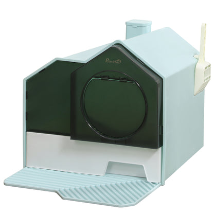 Closed Cat Litter Box with Removable Tray, Mat and Scoop, 47x45x42cm, Light Blue - Borgè