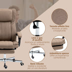 Massage Office Chair with Footrest and Remote Control, in Linen Effect Fabric, 65x61x105-113 cm, Brown