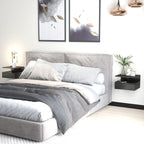 Set of 2 Modern Floating Bedside Tables with Drawer and Wooden Shelf 35x32x22.5cm, Glossy Black