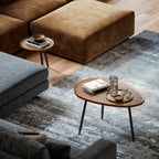 Set of 2 Nesting Coffee Tables in Wood and Metal, Dark Wood Color