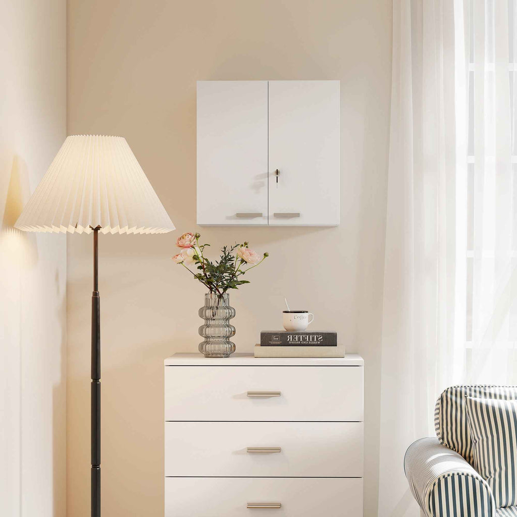 HOMCOM Medicine Cabinet with 3 Internal Shelves and 8 Bottle Holders, Made of Wood and Metal, 53x20x53 cm, White