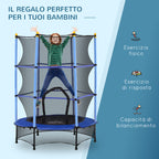 Children's Trampoline with Safety Net and Padded Poles Ages 3-10 Years, Ø140 x 190 cm, Blue
