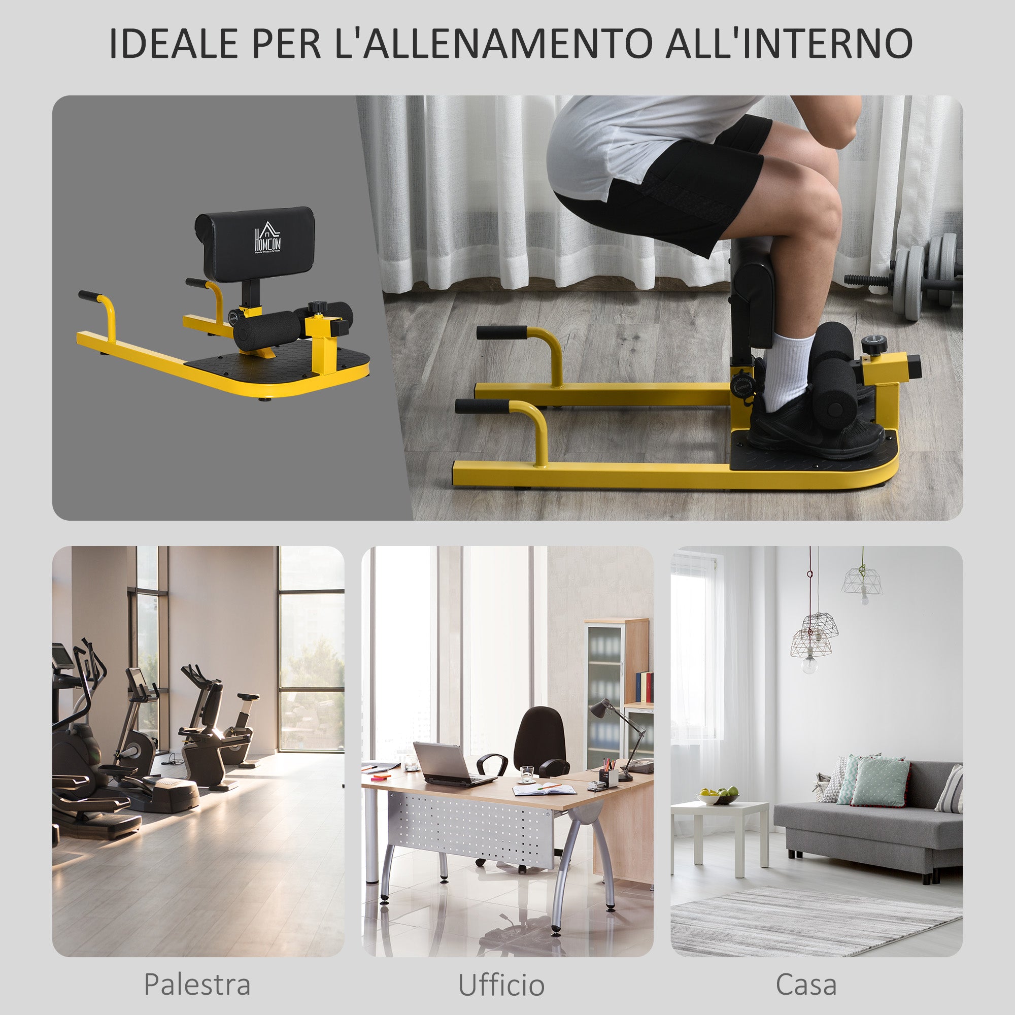 3 in 1 Adjustable Squat Machine with Non-Slip Feet, 50x97x44.5-56.5cm, Yellow