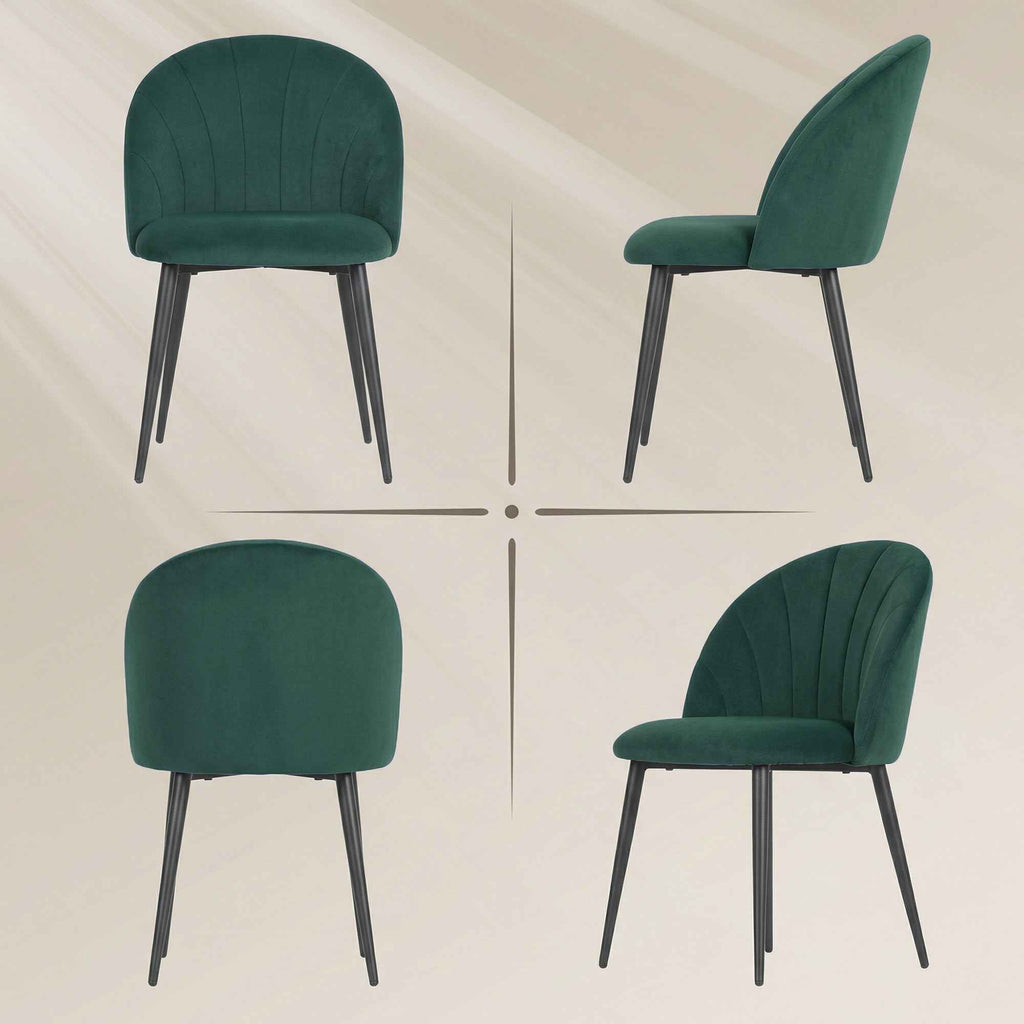 HOMCOM Set of 2 Velvet Shell-Back Dining Chairs, 52 x 55 x 79 cm, Dark Green