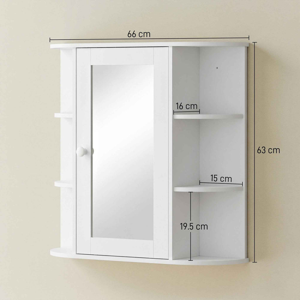 Bathroom Mirror Cabinet with 6 Open and 2 Closed Shelves, 66x17x63 cm Bathroom Cabinet with Mirror, Glass Wall Cabinet, White