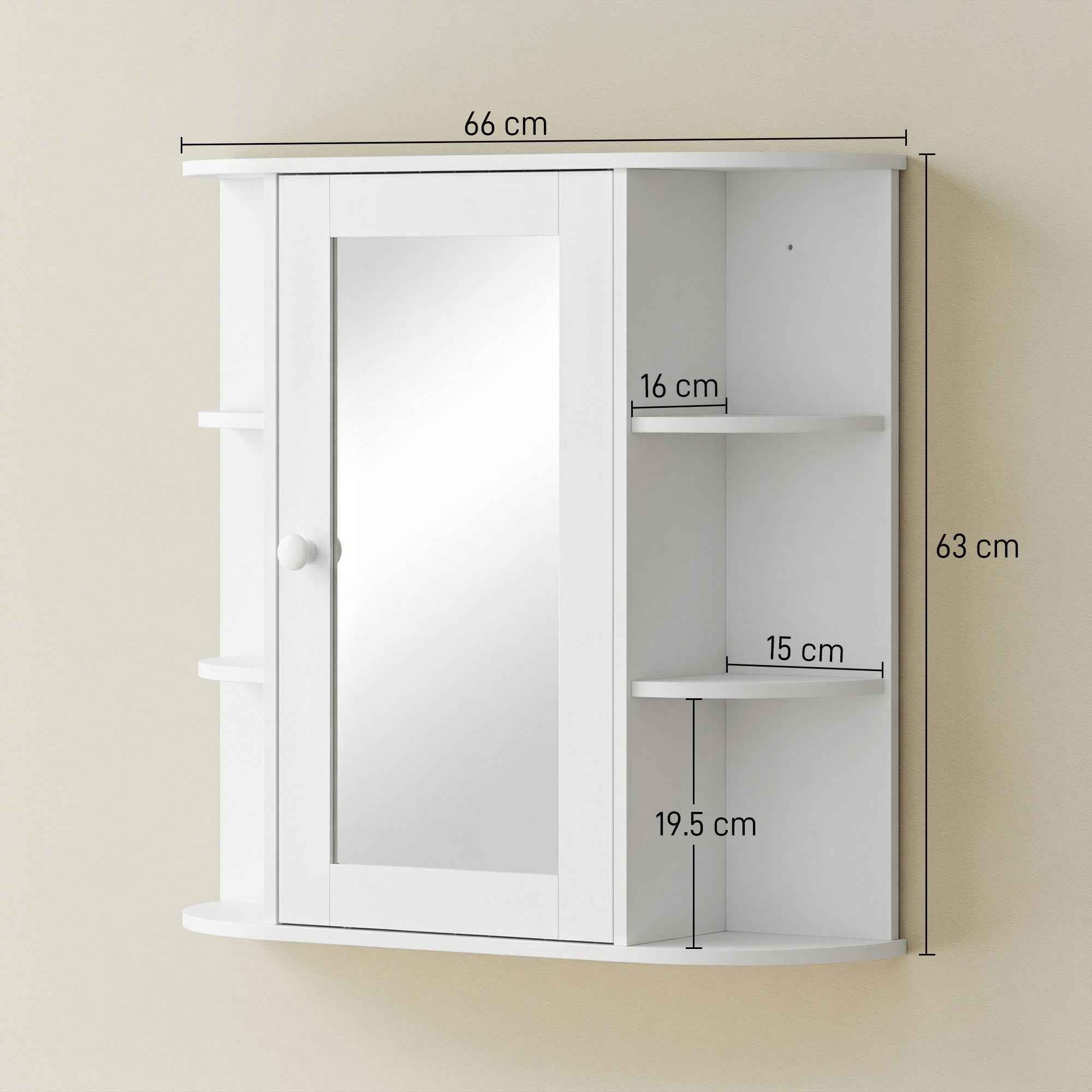 Bathroom Mirror Cabinet with 6 Open and 2 Closed Shelves, 66x17x63 cm Bathroom Cabinet with Mirror, Glass Wall Cabinet, White