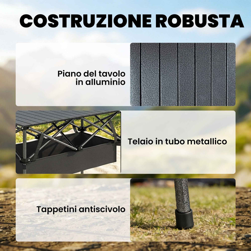Outsunny Folding Camping Table with Metal Frame, Storage Net and Bag, 93x55x68 cm, Black