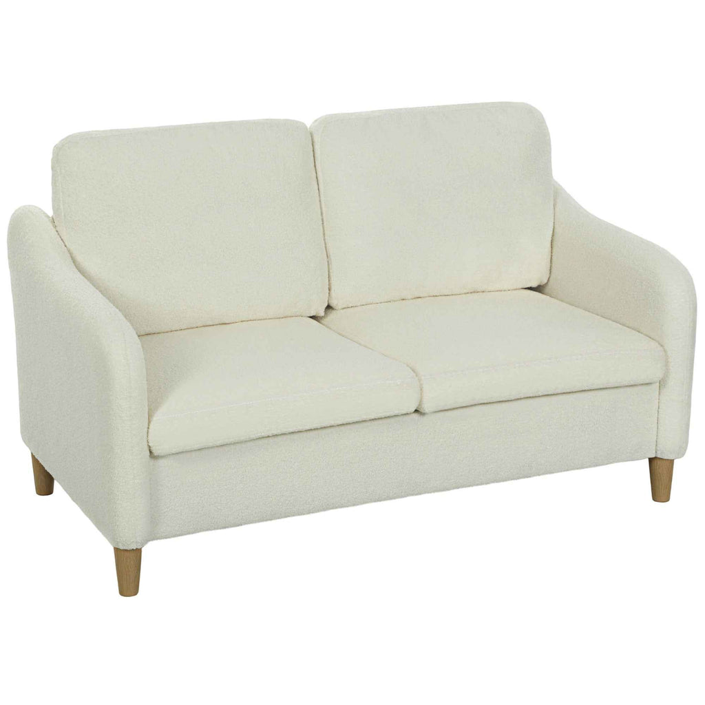 HOMCOM Modern 2-Seater Sofa with Thick Cushions and Sherpa Upholstery, 137x69x82 cm, Cream