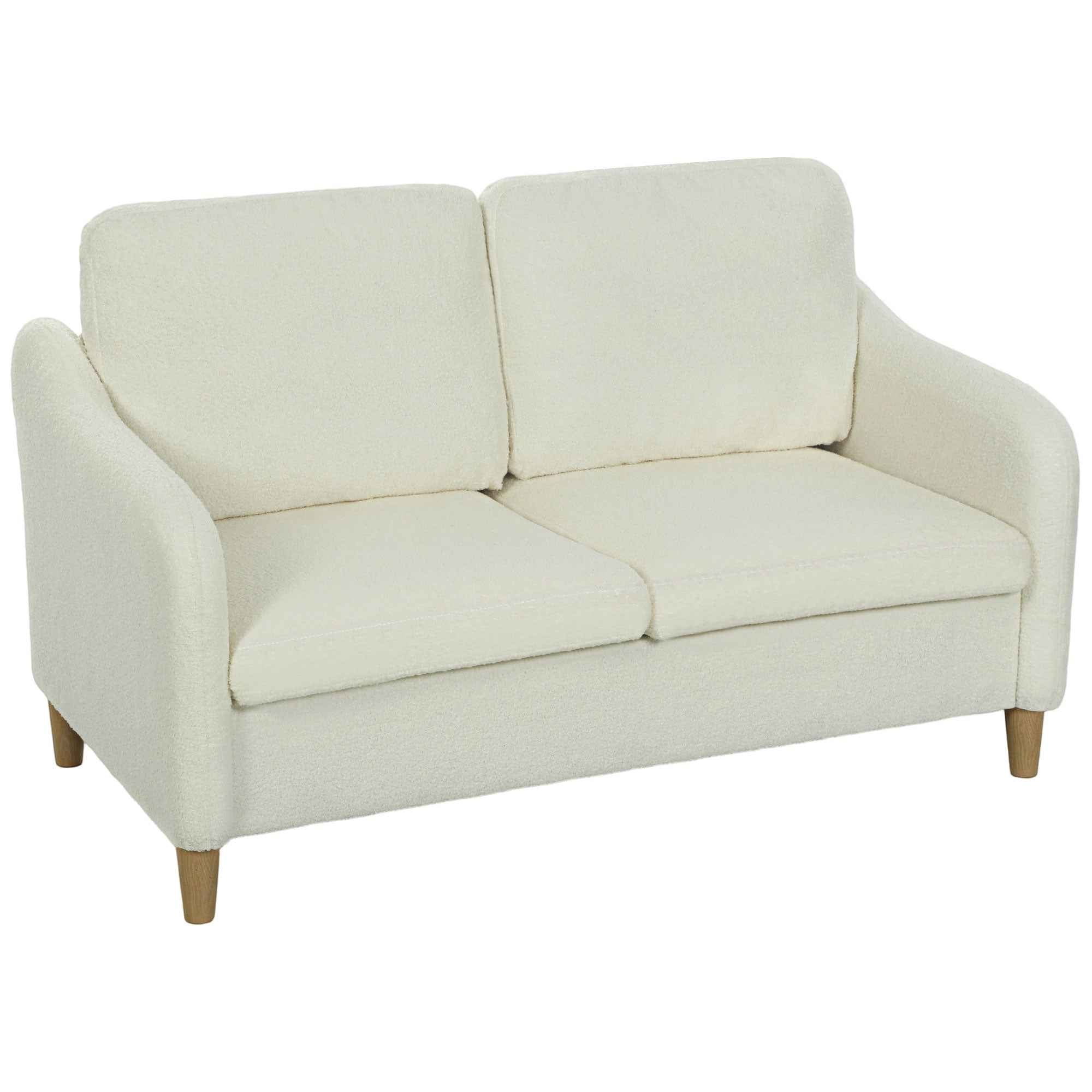 HOMCOM Modern 2-Seater Sofa with Thick Cushions and Sherpa Upholstery, 137x69x82 cm, Cream
