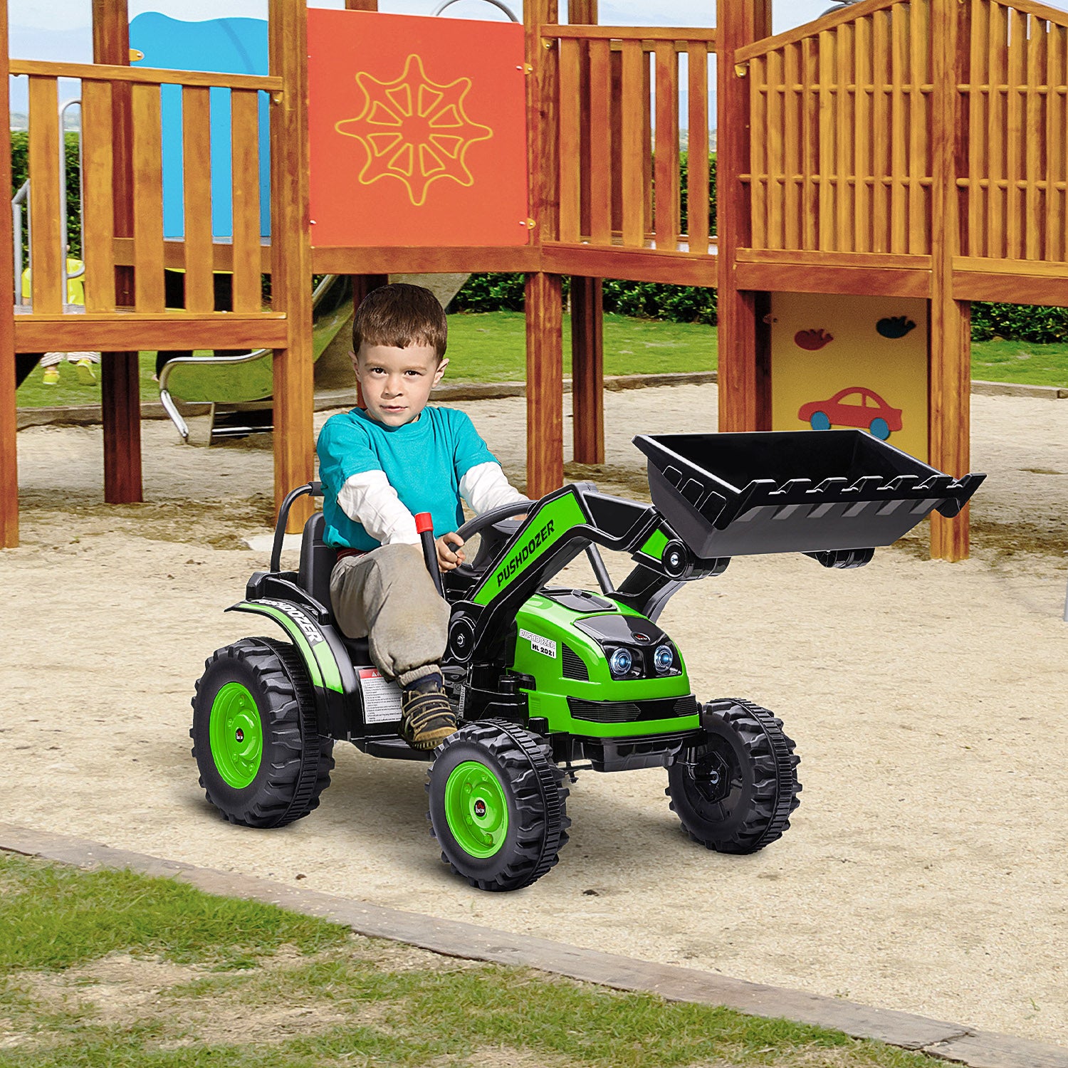 Homcom Ruspa toy for children 3-5 years with 6V battery with sounds and lights, 132x62x65 cm, green - Borgè