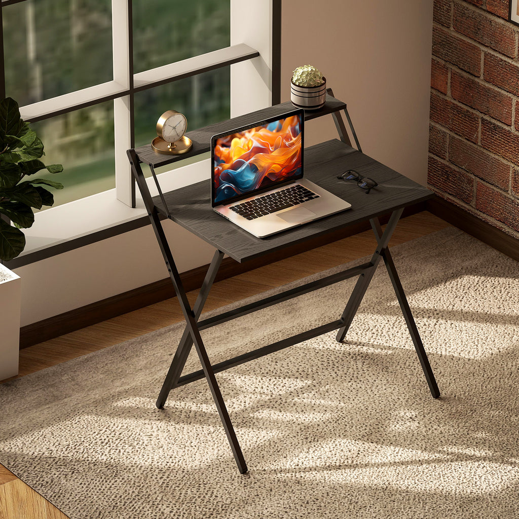 Folding Desk with Monitor Shelf, 81.5x62x86.5 cm, Black