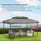 Outsunny 3x4m 2-Tier Gazebo Roof with 8 Drainage Holes in Light Grey Polyester
