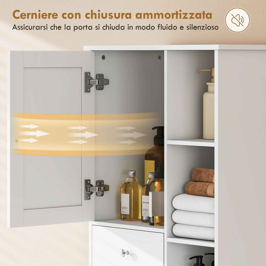 HOMCOM White Bathroom Cabinet, Tiltable Laundry Basket, Drawers