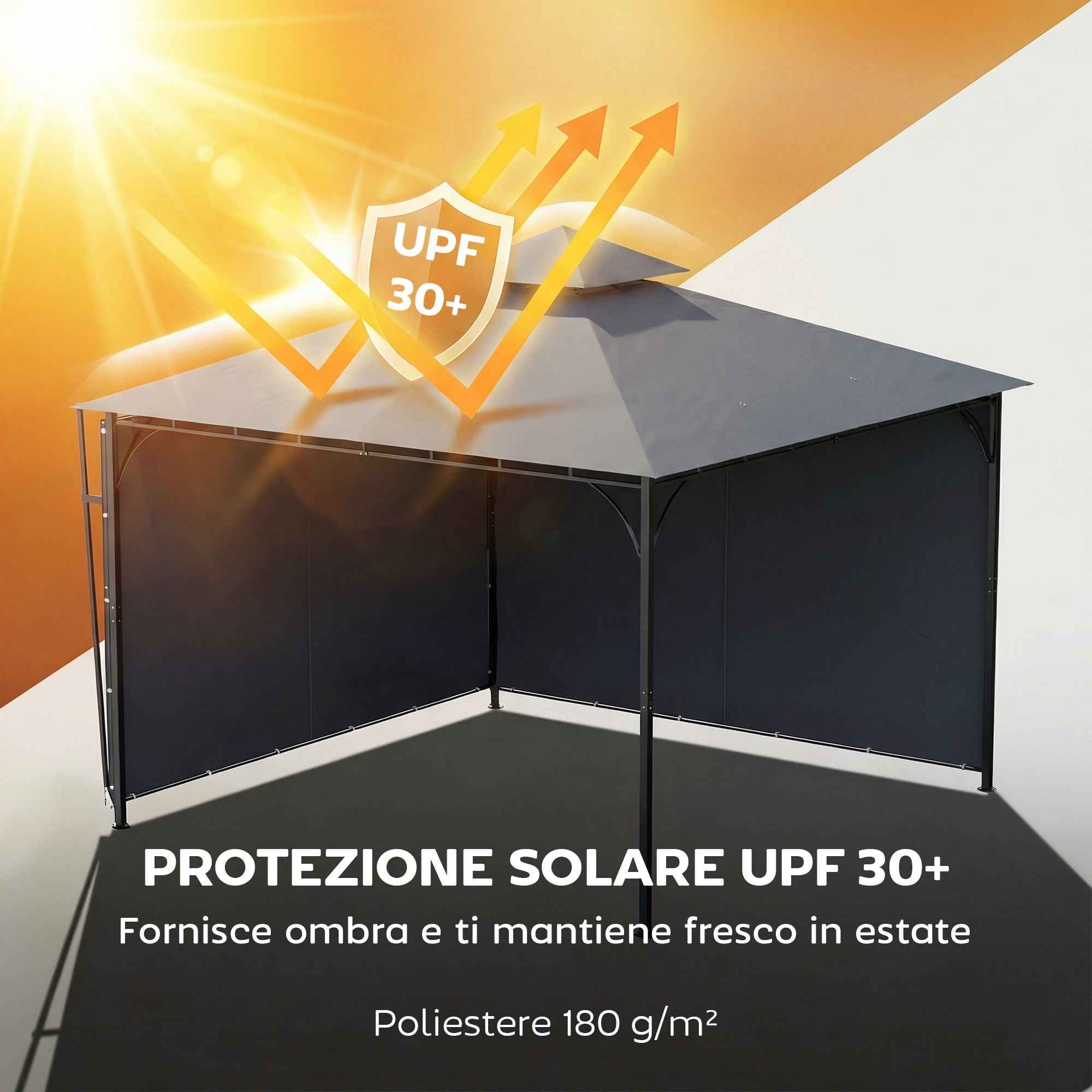 Outsunny Garden Gazebo with Extendable Roof and Drainage Holes, Metal and Polyester, 3.2x3.2 m, Dark Grey