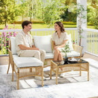 Outsunny 3-Piece Garden Set with Sofa, Chaise Longue and Coffee Table, Steel and PE Rattan, Cream