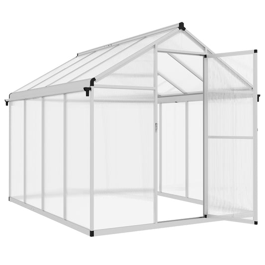 Outsunny Polycarbonate Garden Greenhouse with Window, Locking Door and Gutter, 2.5x2x2m