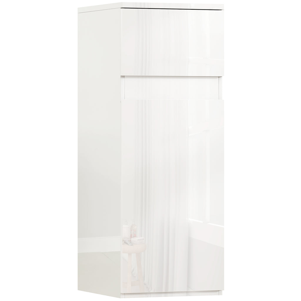 Wall-Mounted Bathroom Cabinet with Drawer, Glossy Door and Adjustable Glass Shelf, White