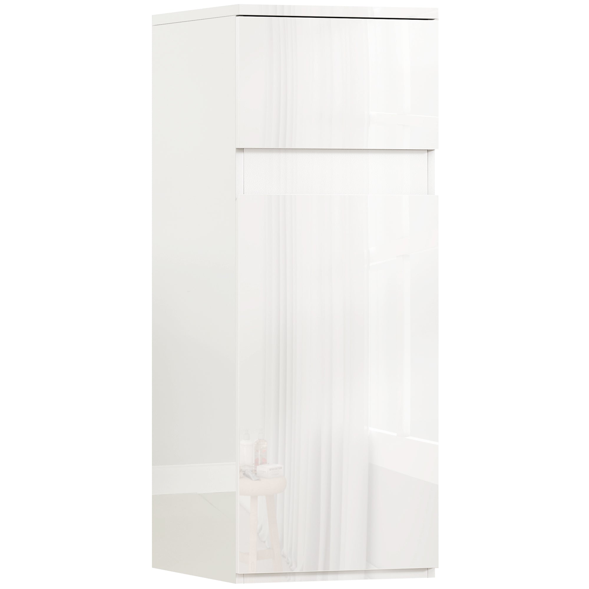 Wall-Mounted Bathroom Cabinet with Drawer, Glossy Door and Adjustable Glass Shelf, White