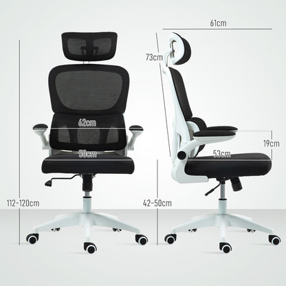 Swivel Office Chair with Adjustable Headrest and Height, Folding Armrests and Tilt, Black