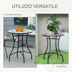 Round Garden Table Ø60cm in Metal and Mosaic, Outdoor and Indoor Furniture, Red