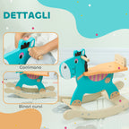 Donkey Rocking Horse for Children with Wide Base, Wooden, 59x27x43 cm, Dark Green and Orange