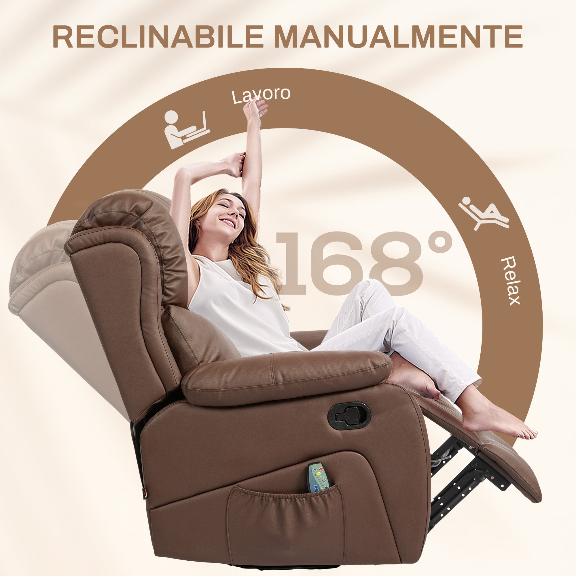 Reclining Relax Chair with 8 Massage Points, Heating and Footrest, 97x92X104 cm, Brown