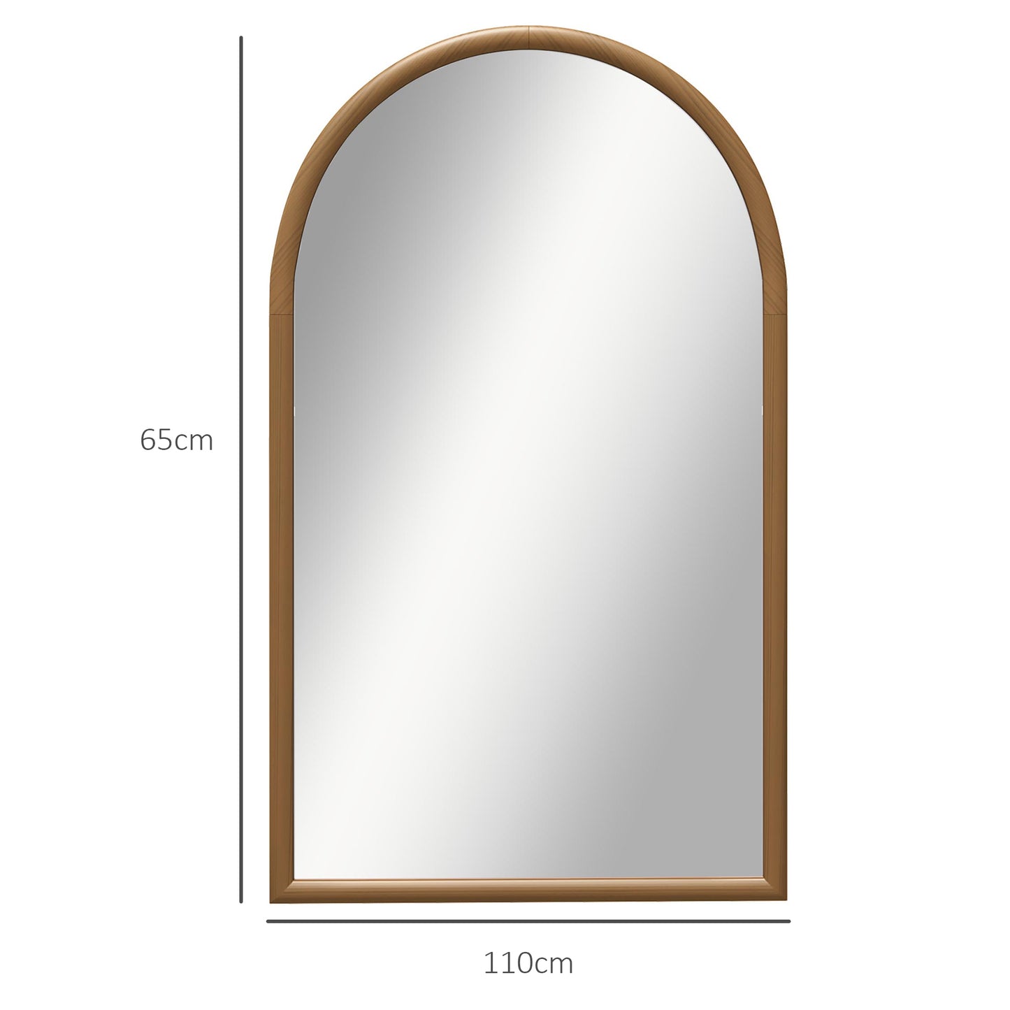 Dark Brown, 110x65cm Arched Wall Mirror with Wooden Frame for Bedroom and Entrance