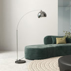 Vintage Arc Floor Lamp with Adjustable Rod, Foot Switch, E27 Socket, Silver