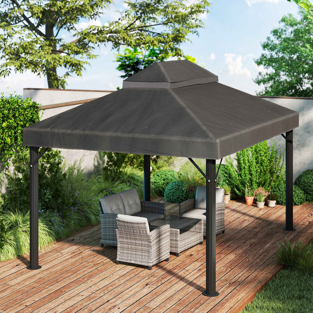 Outsunny 3x4m 2-Tier Garden Gazebo Cover in 600D Oxford Fabric with Drainage Holes, Dark Grey