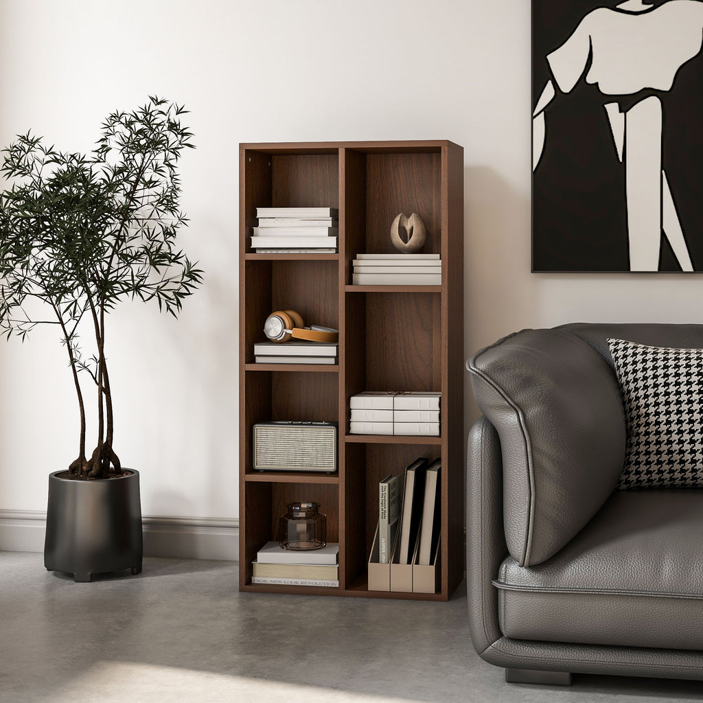 Wooden Cube Bookcase with 7 Shelves of Different Sizes, 50x24x106 cm, Walnut Color