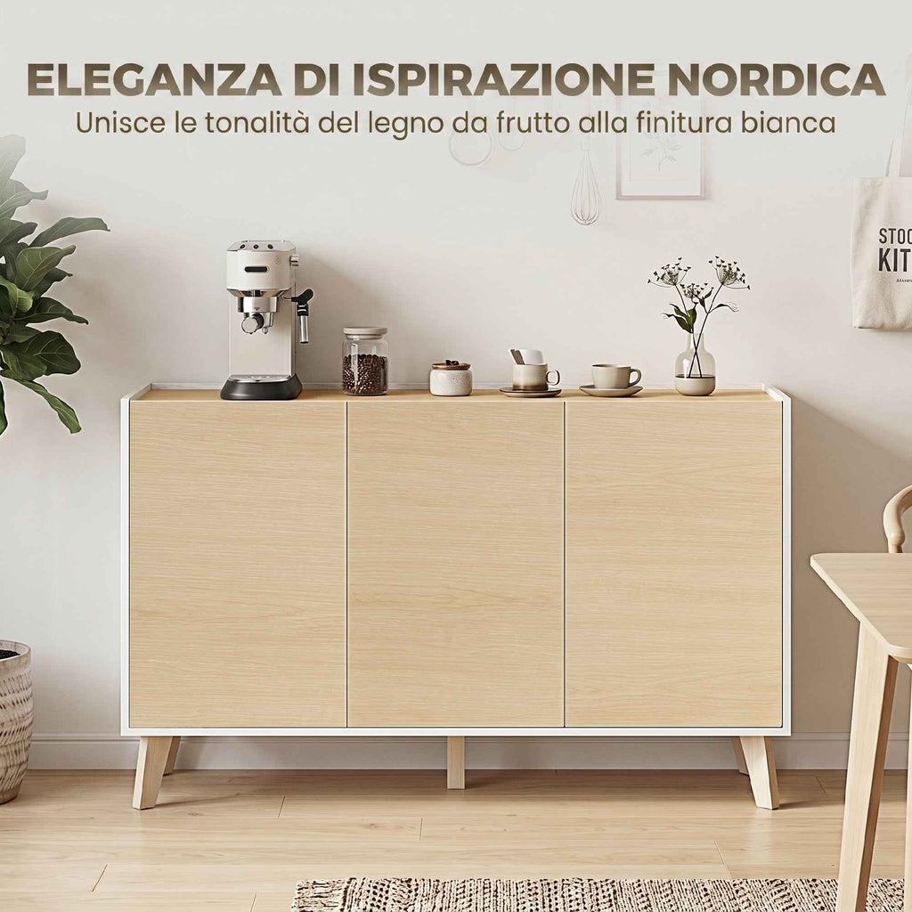 HOMCOM 120cm Soft-Close Sideboard with Wood and White Effect