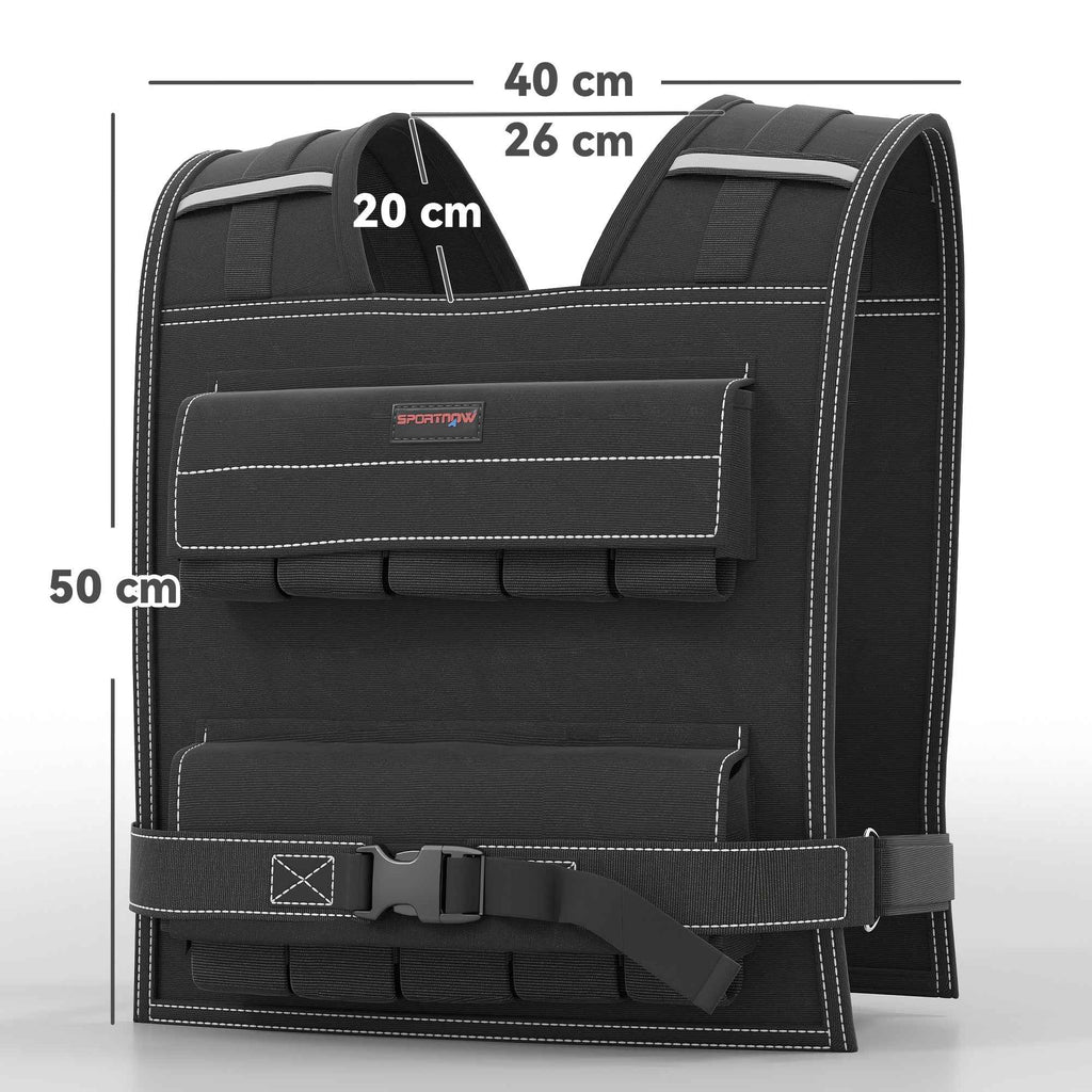 SPORTNOW Adjustable Weight Vest 20kg with 20 Weights, Vest with Reflective Strips, 50x40 cm, Black