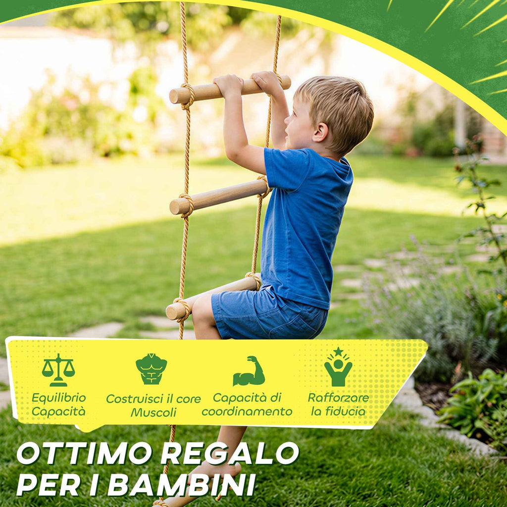 5-Rung Ladder for Children Ages 3-8 Years, with Buckles and Straps, Made of Wood and PE, Wood Color