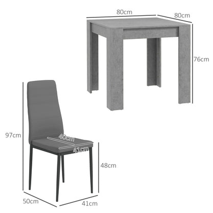 DUO - 3 Piece Dining Set with Kitchen Table 80x80x76 cm and 2 Modern Chairs 41x50x97 cm, Grey