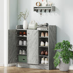 Modern Wooden Shoe Rack with 4 Open Shelves and 12-Pair Storage, 83x30x90 cm, Cement Grey